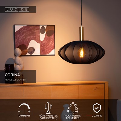Lucide CORINA - Pendelleuchten - Ø 50 cm - 1xE27 - Schwarz